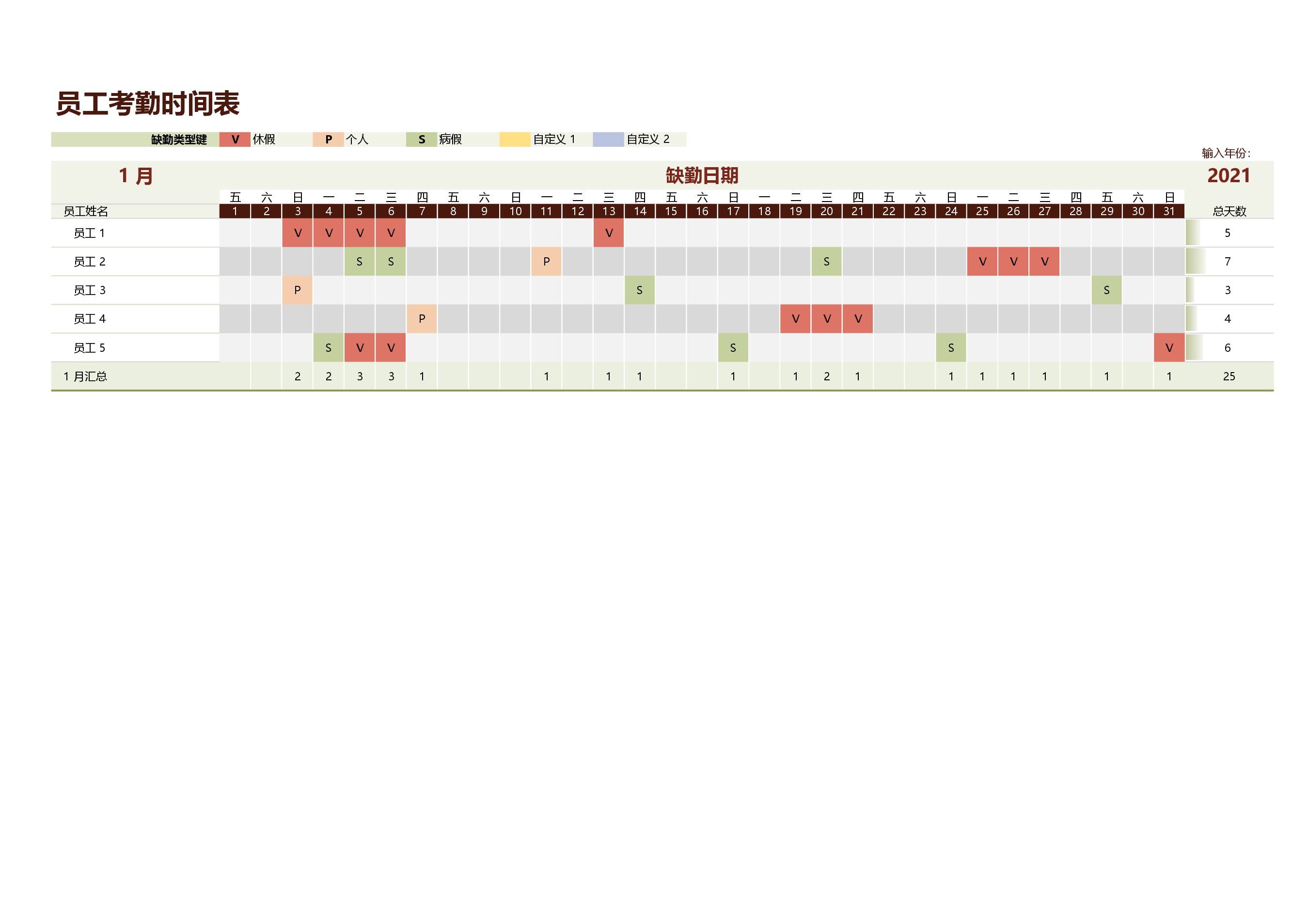 23PPT - 12.高颜值Excel模板-员工考勤.xlsx