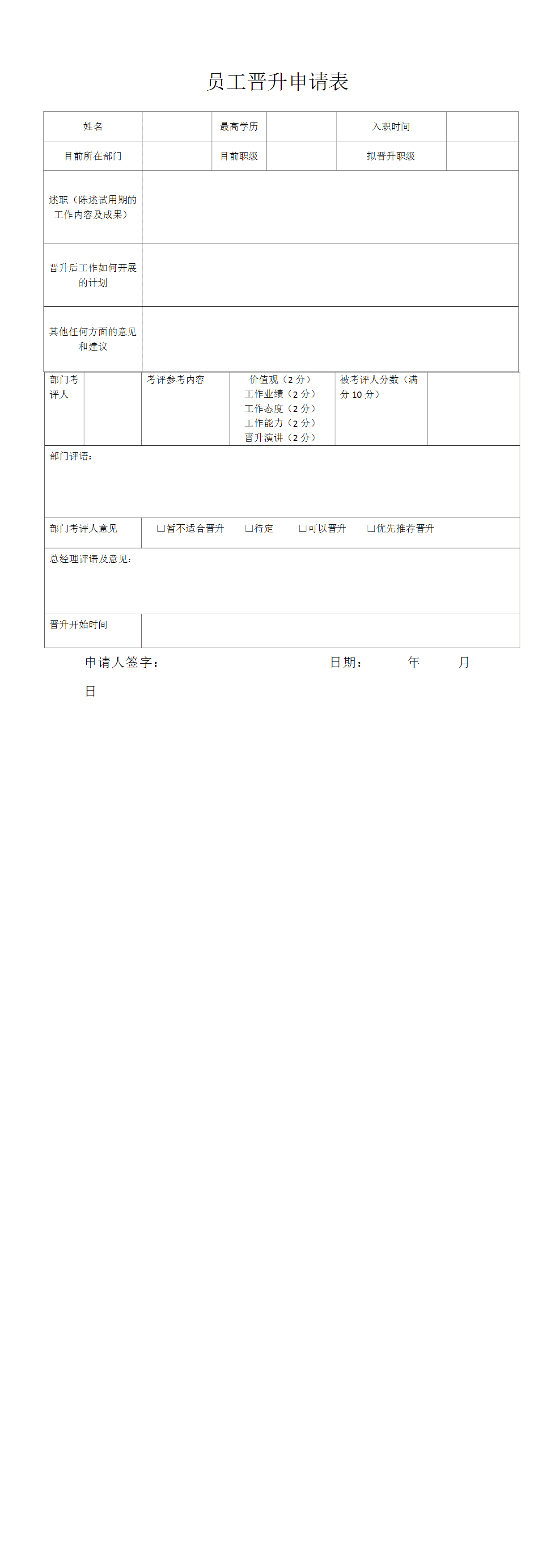 23PPT - 人力资源-员工晋升申请表.docx
