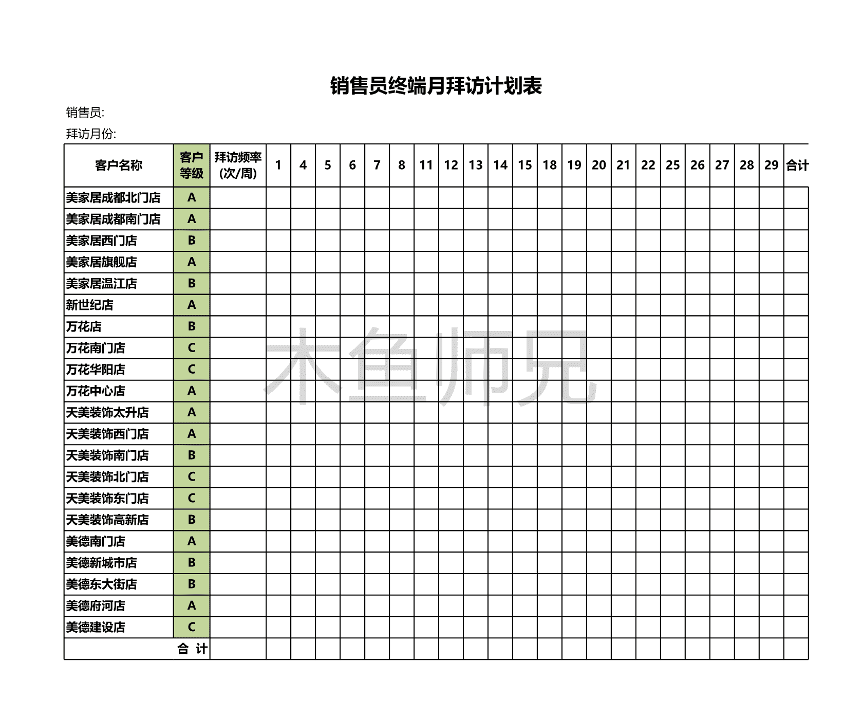 23PPT - 66.销售员终端月拜访计划表.xlsx
